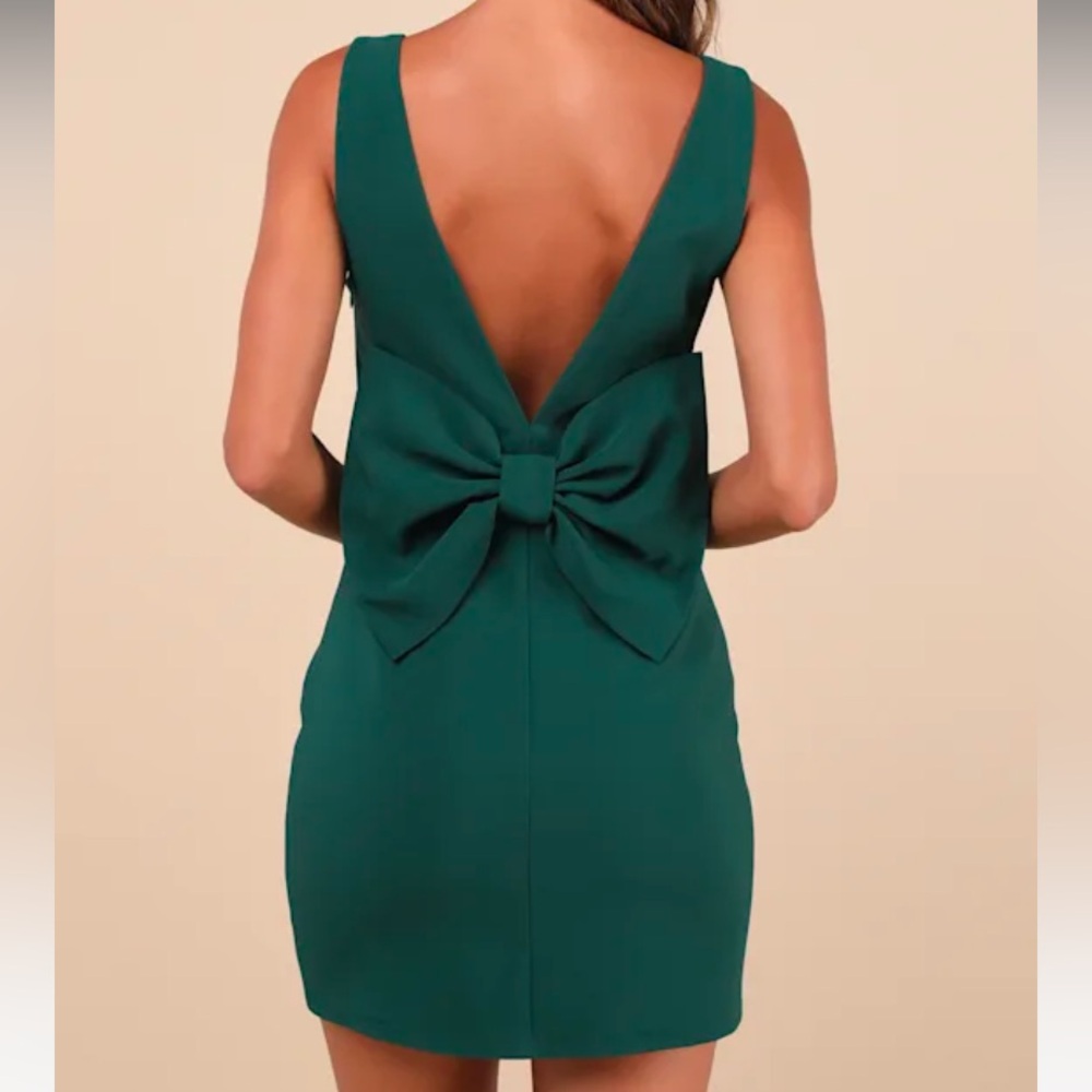Lulus - Blissfully Beaming Hunter Green Sleeveless Bow Mini Dress - size medium